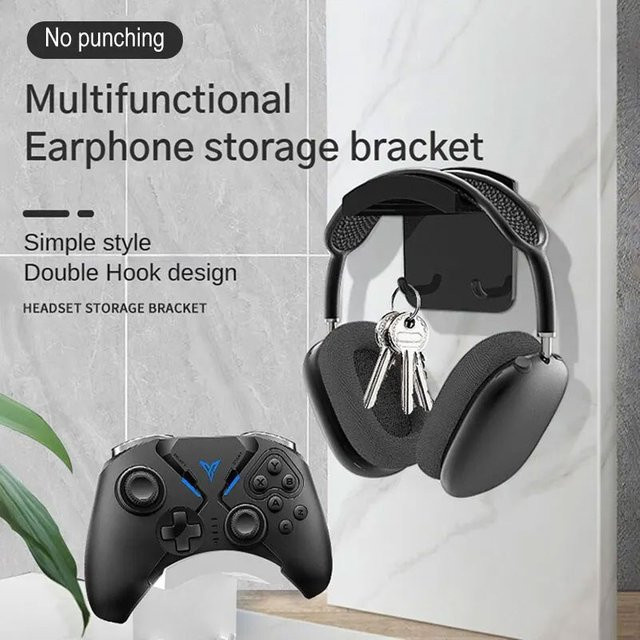 Headset-Haken und Gamepad-Halterung zur Wandmontage unter dem Tisch in Schwarz - Bild 1