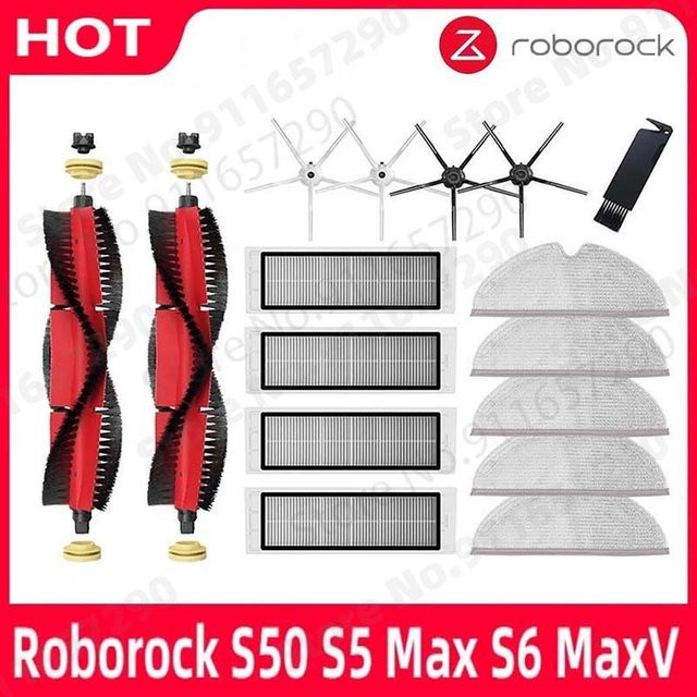 Roborock Ersatzteil-Set für S50 S5 Max S6 MaxV mit waschbaren Wischtüchern, HEPA-Filter sowie Seiten- und Hauptbürsten in Multicolour - Bild 1
