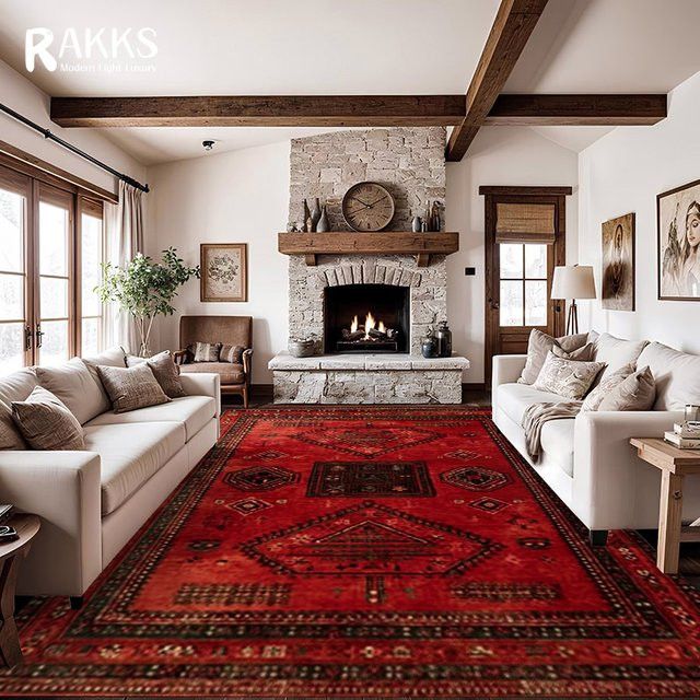 RAKKS Retro Perserteppich in Rot, rutschfester türkischer Teppich für Wohnzimmer und Schlafzimmer - Bild 1