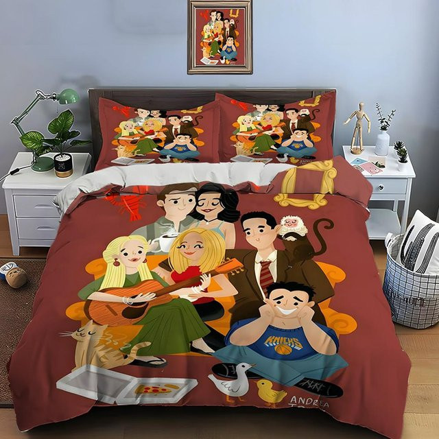 Flylo Bettwäsche-Set Friends Print mit Bettbezug und 2 Kissenbezügen, Mehrfarbig, B/H: 135 x 200 cm - Bild 1