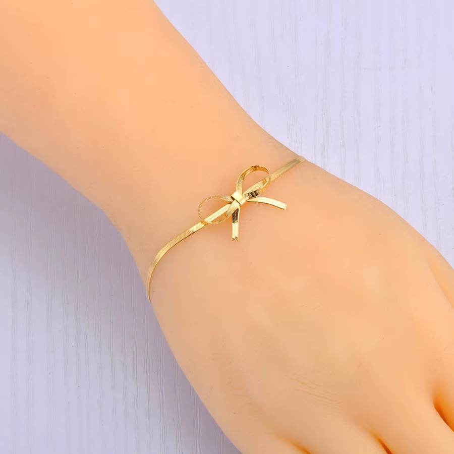 Lokaer Armband Schlangenkette Bowknot Bogen Charm, Edelstahl, Gold, Damen - Bild 2