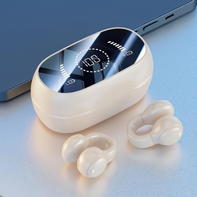 E-Popularity Clip-On-Headset Beige: Mini-Funkkopfhörer mit Bluetooth und USB-C, On-Ear Design für alle Smartphones - Bild 1