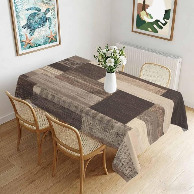 Rechteckige Tischdecke von JINGYUE Pet mit abstraktem Holzmaserung-Design in Braun, wasserabweisend und waschbar, B/T/H: 160 x 100 cm - Bild 1