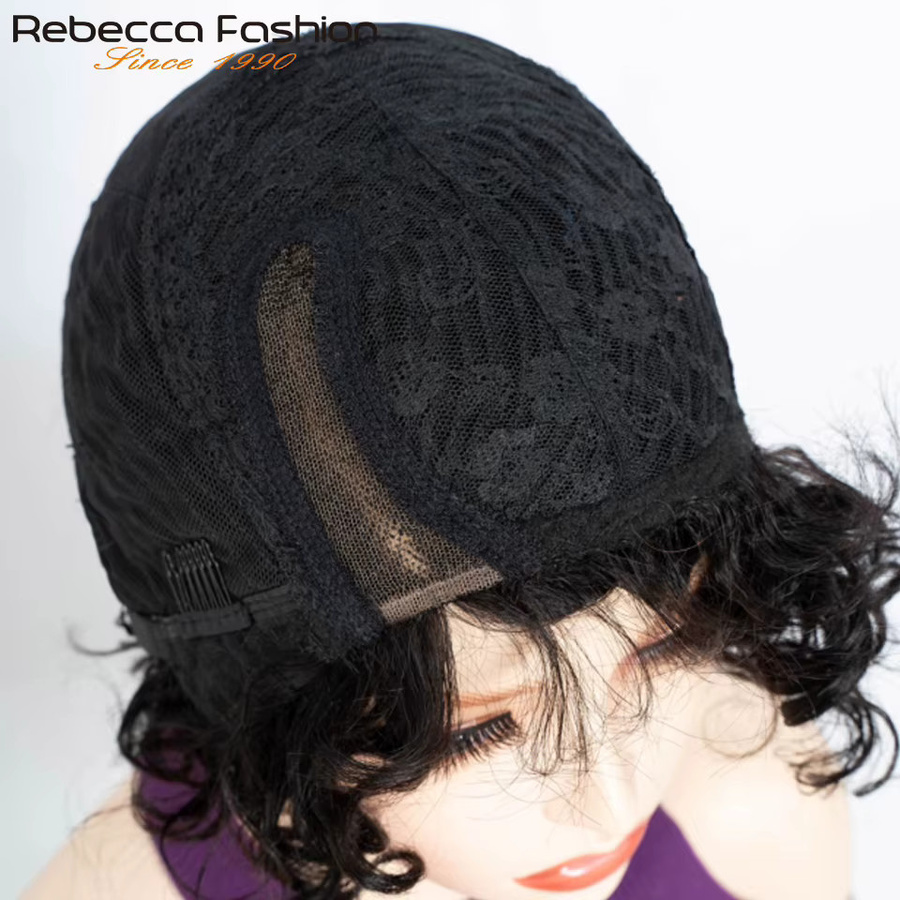 Rebecca Bob-Perücke aus Echthaar, kurze gewellte Spitzenperücke, Damen - Bild 4