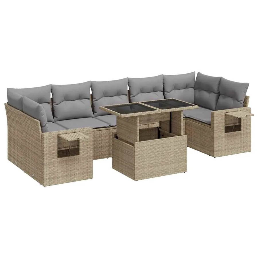 vidaXL 8-teilige Garten-Sofagarnitur in L-Form aus Poly-Rattan mit Kissen in Beige-grau - Bild 2