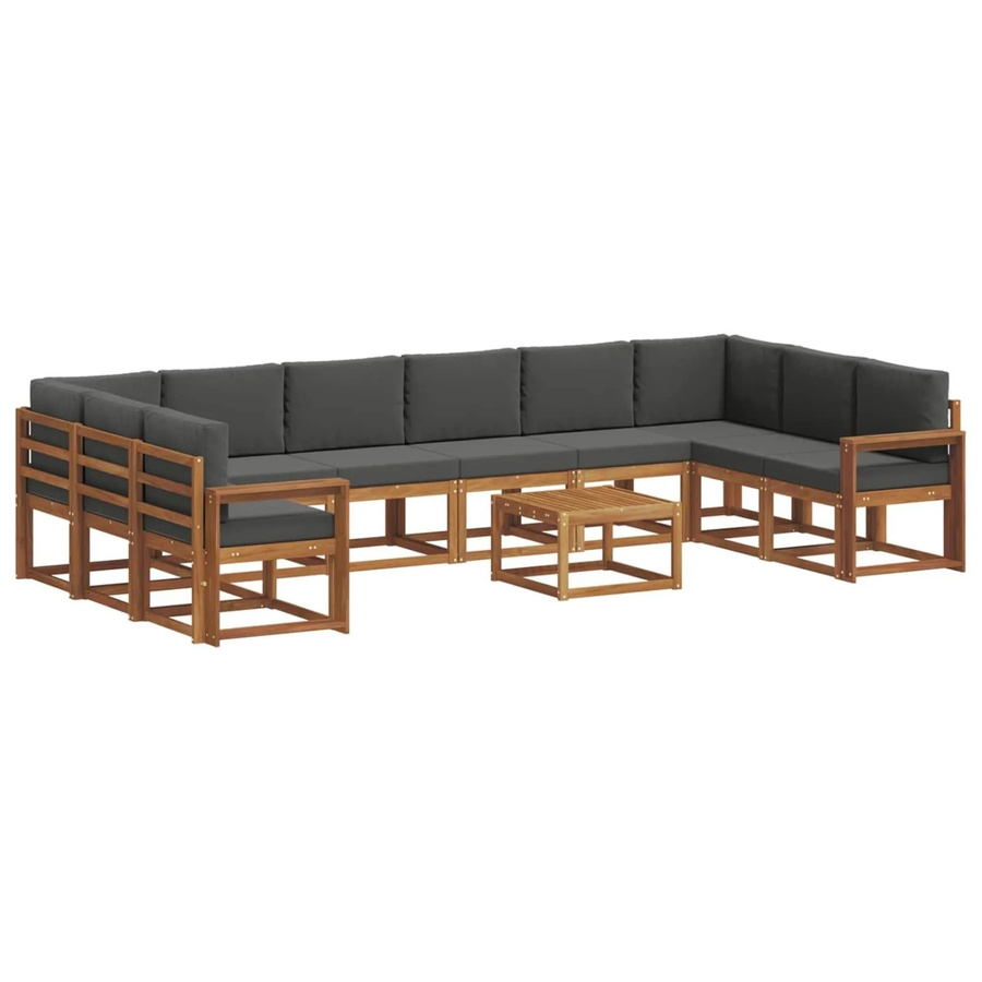 vidaXL Outdoor-Sofagarnitur aus Akazienholz in L-Form mit 11-teiligem Set, Farbe Anthrazit und Natur - Bild 2