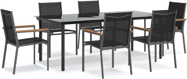 vidaXL 7-teilige Garten-Essgruppe in Schwarz aus Textilene und Stahl mit Glastisch - Bild 1