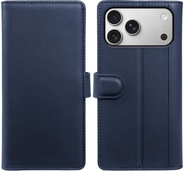 Luxus Leder Klappbrieftasche Handyhülle für iPhone 17 Pro Max mit Kartenfächern und Ständerfunktion in Navy Blau - Bild 1
