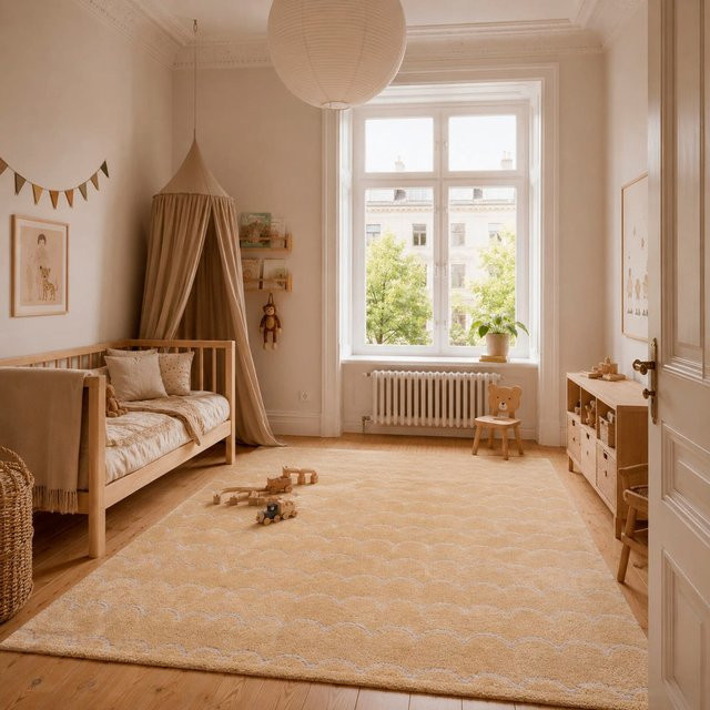 Pergamon Kinder Teppich Happy Kids in Multicolour mit Gelb und Beige, Webteppich für das Kinderzimmer, pflegeleicht und fußbodenheizunggeeignet - Bild 1