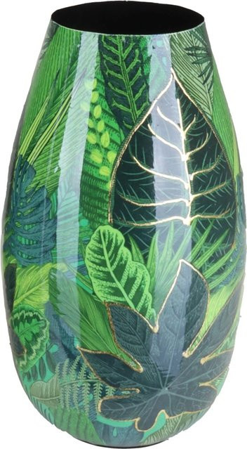 A.H.G. Vase Flora aus Metall mit Blätterprint in Grün und Gold-Reflexen, Höhe: 28 cm, Breite: 15 cm - Bild 1