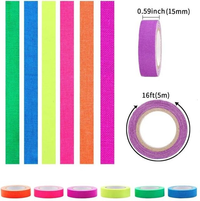 6 Rollen Neon Gaffer Stoffband von YIRAN, fluoreszierendes UV Schwarzlicht Klebeband für UV-Partys, Farben: Purple und Multicolour - Bild 1