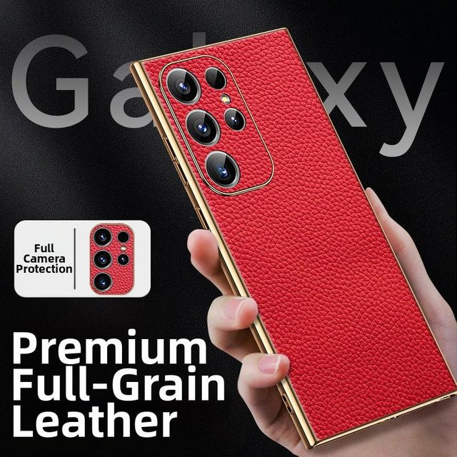 Echte Leder Handyhülle mit Lychee-Muster für Samsung Galaxy S26 S25 S24 S23 S22 Ultra Plus in Rot - Bild 1