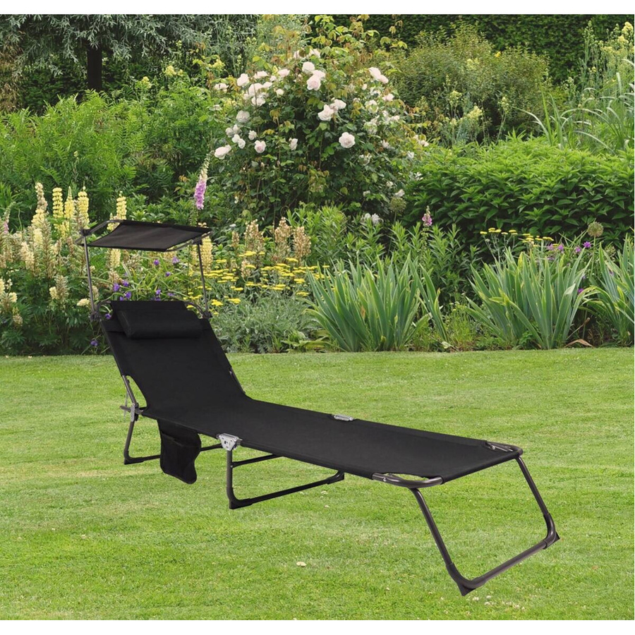 VCM Sonnenliege Bindox klappbar in Schwarz mit stufenlos verstellbarem Sonnendach und Seitenfach aus Textilene, B/H/L: 55 x 24 x 185 cm - Bild 3
