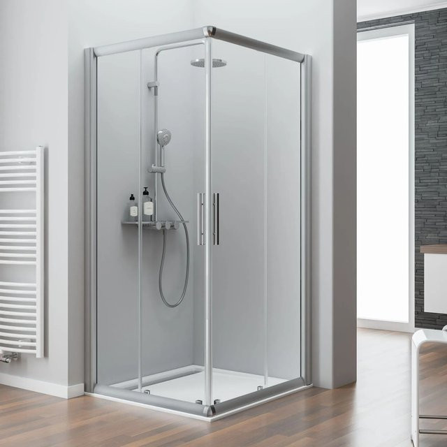 Schulte Kristall Trend Eckeinstieg II Duschkabine als Schiebetür aus Echtglas, Farbe: klar transparent, B/T/H: 80 x 80 x 185 cm - Bild 1