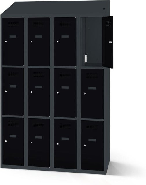 rotstahl Fächerschrank mit Ladefunktion und 12 Fächern in Anthrazitgrau und Schwarz, B: 120 cm, H: 200 cm - Bild 1
