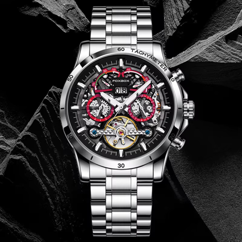 FOXBOX Armbanduhr Automatik, Edelstahl, Schwarz, Herren - Bild 2