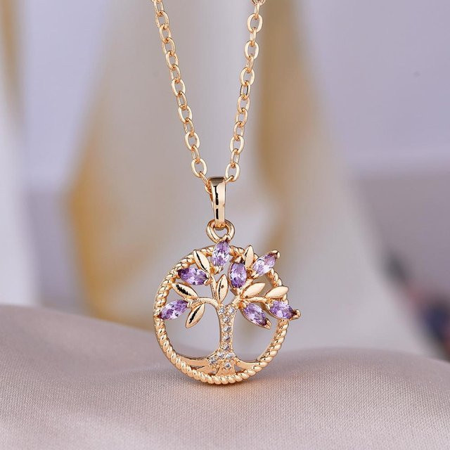 Heartbeat Jewelry Halskette, Baum des Lebens, Zirkonia, Damen, Lila - Bild 1