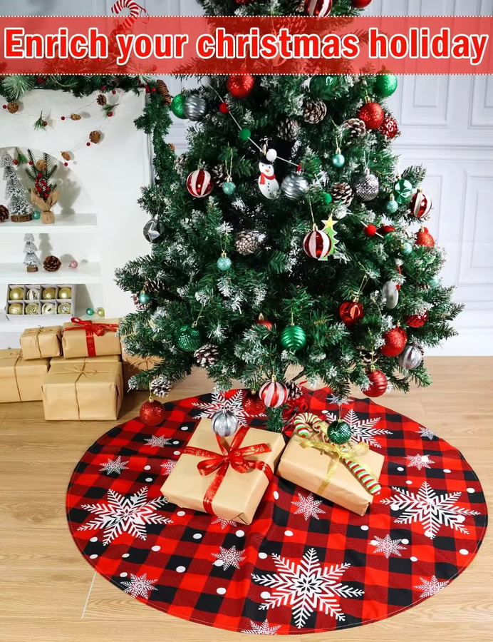 VIKAMA Weihnachtsbaum-Rock mit Schneeflocken-Karo-Design in Rot für deine festliche Dekoration - Bild 3