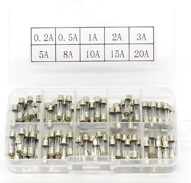 ELECAPITAL Glasrohrsicherungen Set mit 100 Stück, verschiedene Kits von 0,2 A bis 20 A, Maße: B: 5 mm, L: 20 mm - Bild 1