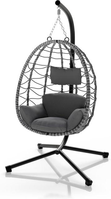 JUSKYS Korbhängesessel Aria mit Gestell aus Polyrattan und Stahl in Grau inklusive Sitzkissen - Bild 1