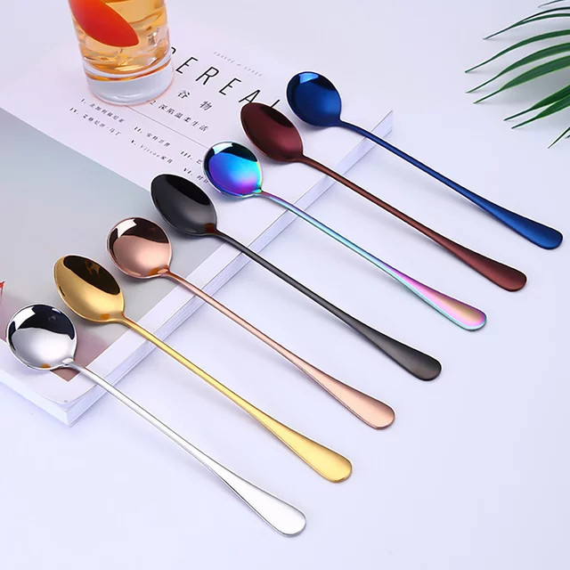 6er Set AJOYOUS Edelstahl Rührlöffel mit langem Griff in Silber für Kaffee, Tee und Dessert - Bild 1