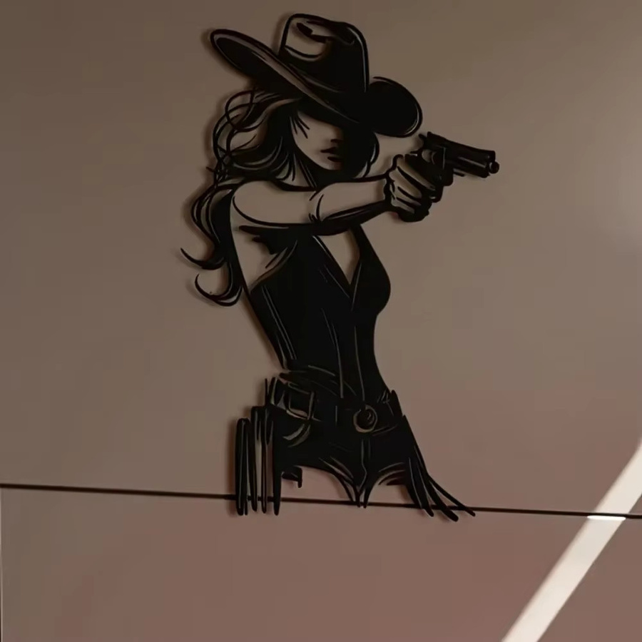 CIFBUY Western Cowgirl Metall-Wandkunst Rustikale Pferdedekoration in Schwarz - Bild 2
