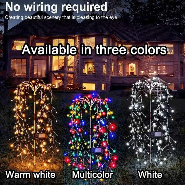 OKAL RED EAST Solar-Feuerwerkslichter in Weidenform für den Außenbereich, Warmweiß, IP65, 8 Beleuchtungsmodi für Garten und Hof - Bild 1