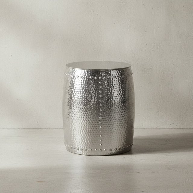 KADIMA DESIGN Beistelltisch ENNS aus Aluminium in Silber mit orientalischem Design und Hammerschlagstruktur, Durchmesser: 38,5 cm, Höhe: 42 cm - Bild 1