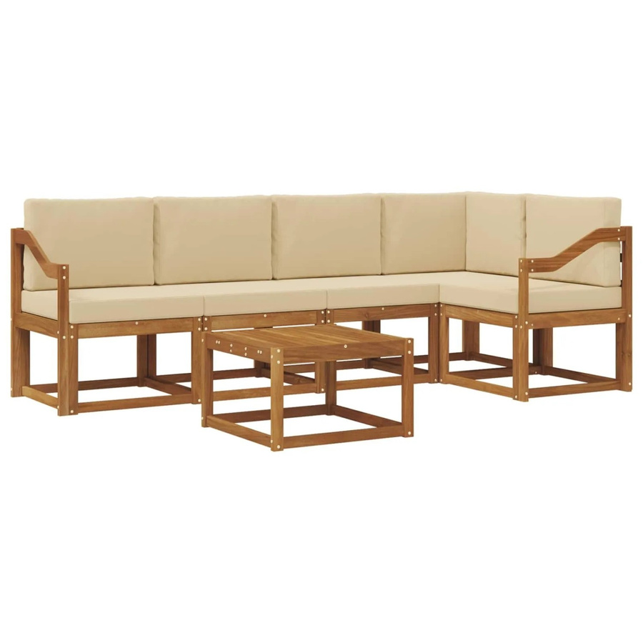 vidaXL L-Shape Garten-Sofa Set aus Akazienholz mit 6 Kissen in Beige und Natur - Bild 2