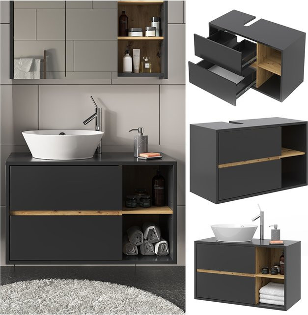 Vicco Waschtischunterschrank Viola Anthrazit Eiche modern B: 100 cm, T: 60 cm, H: 45,5 cm - Bild 1