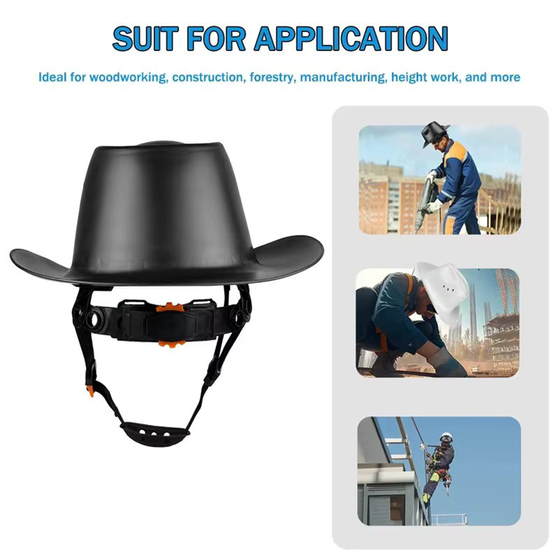 Tech Cowboy Schutzhelm aus HDPE mit voller Krempe und Lüftungsloch für Bau und Eisenbahnrettung in Weiß oder Schwarz - Bild 1