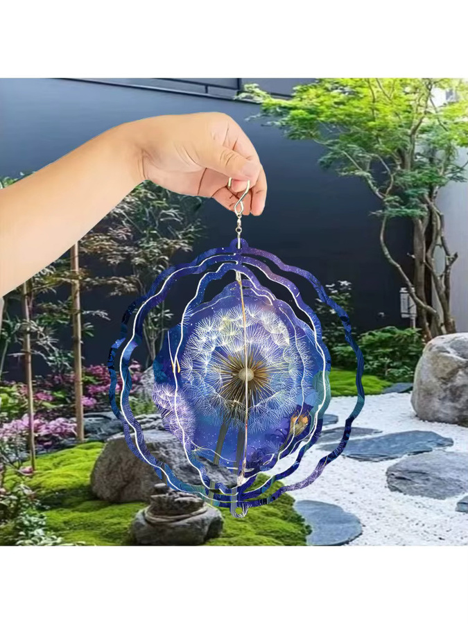 Rotierendes Windspiel aus Metall mit Löwenzahn und Sternenhimmel in Blau für Outdoor und Indoor - Bild 7