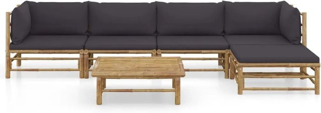 vidaXL 6-tlg Garten-Lounge-Set aus Bambus mit grauen Polsterkissen in L-Form - Bild 1