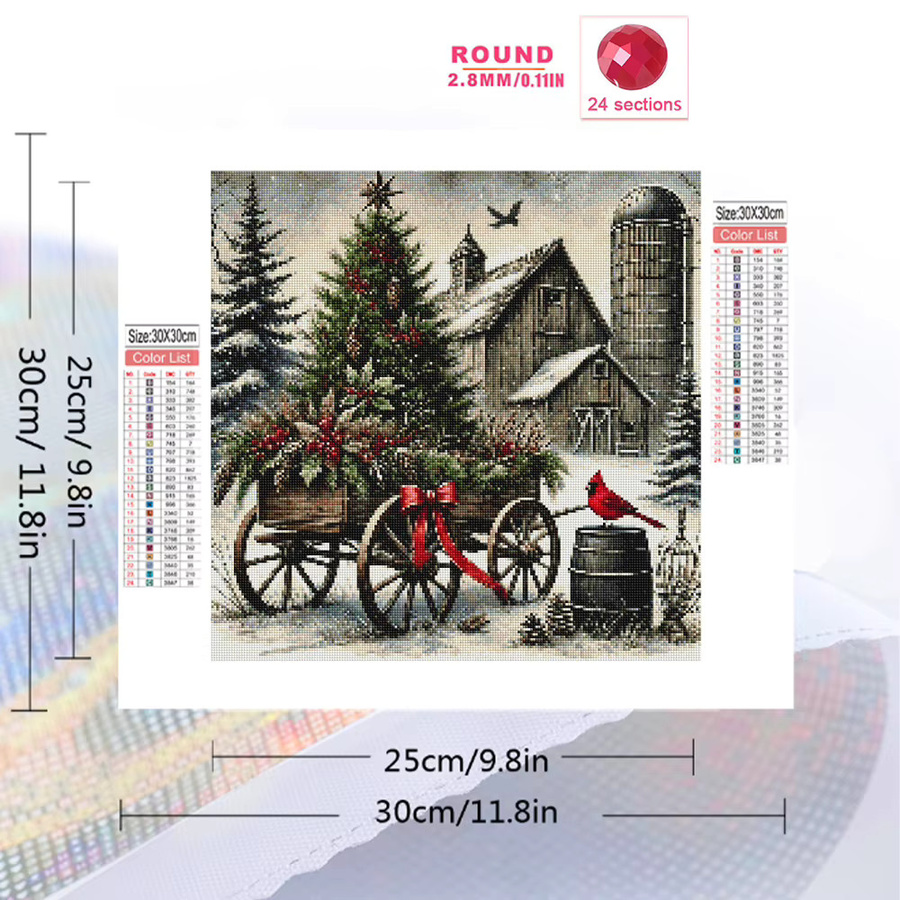EverShine DIY Diamantstickerei Set Landschaft mit Weihnachtsbaum Motiv in Mehrfarbig, Rundes Mosaik-Malerei Set für Erwachsene - Bild 2
