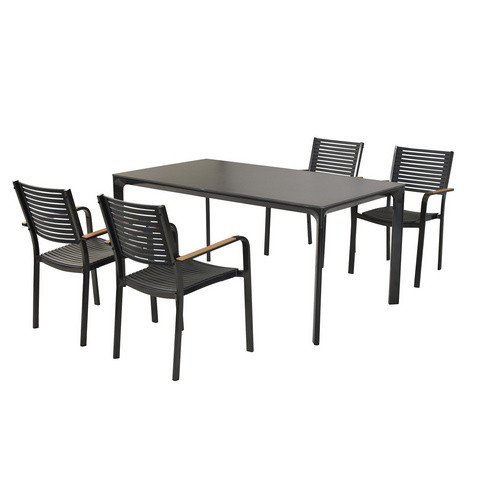 Merxx Paliano Gartenmöbel-Set 5-tlg. mit Tisch und 4 Stapelsesseln in Schwarz, Stahl und Kunststoff, Tisch Breite: 160 cm, Tiefe: 90 cm - Bild 2