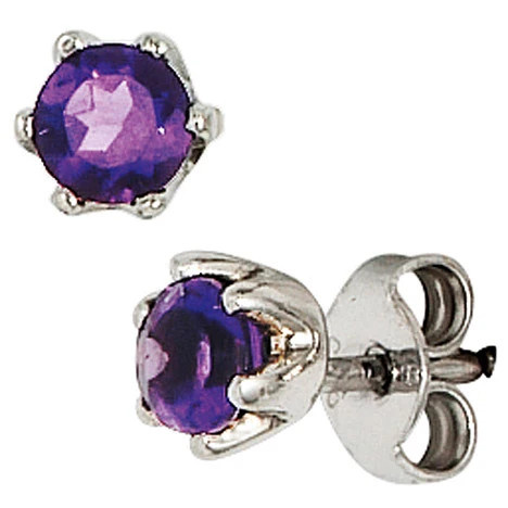Colfem Ohrstecker 925 Silber, Amethyst, lila, rund - Bild 1