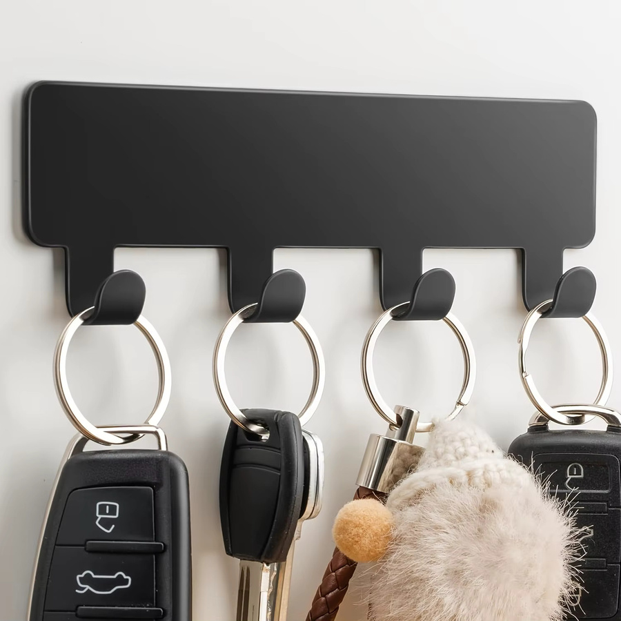 YOCITY Schlüsselhalter aus Metall mit 4 Haken zur Wandmontage, selbstklebend, in Schwarz oder Weiß - Bild 4