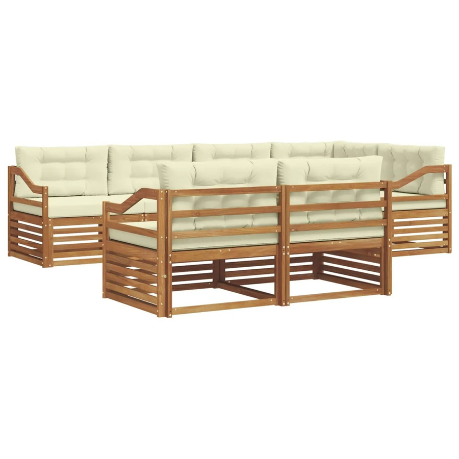 vidaXL Outdoor-Sofagarnitur 7-teilig aus Akazienholz in Natur und Creme mit Kissen und L-Form - Bild 2
