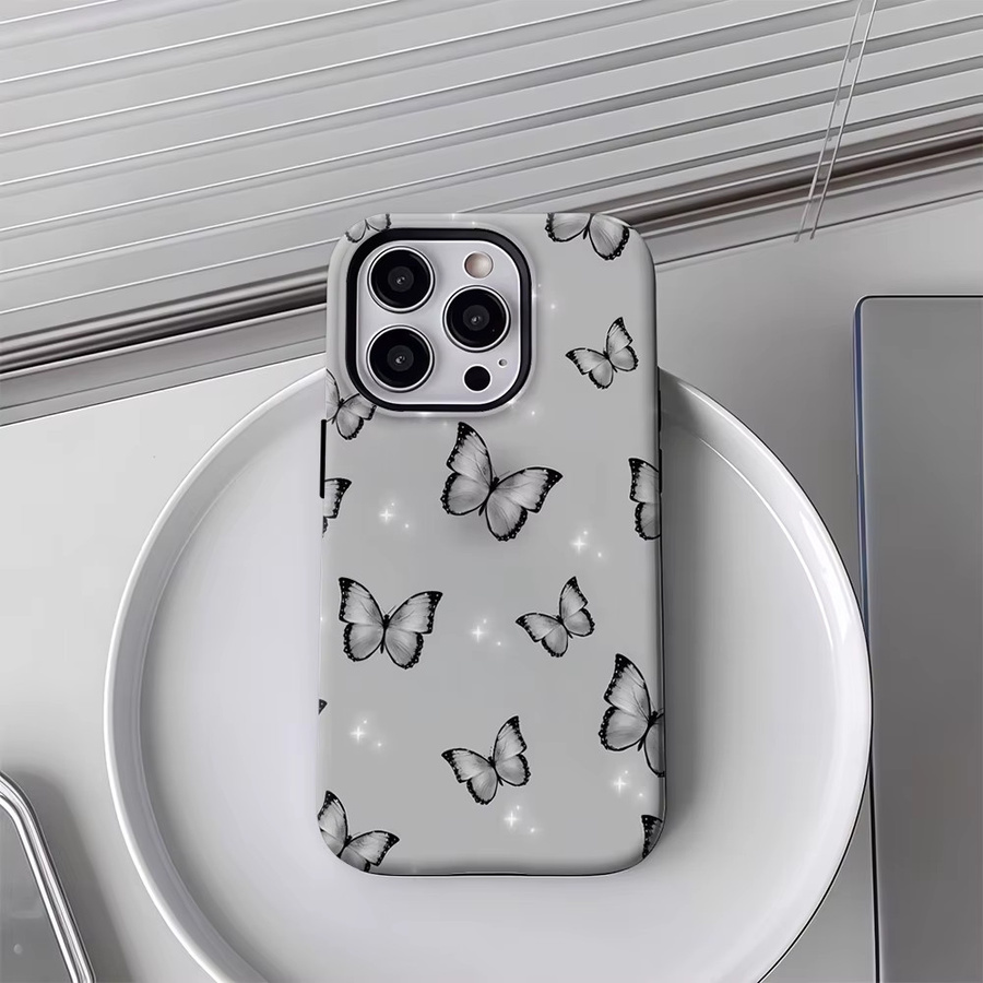 Potdemiel Robuste Schmetterling Handyhülle mit Magnetfunktion für iPhone 17 16 15 14 13 Pro Max Plus in Grau - Bild 4