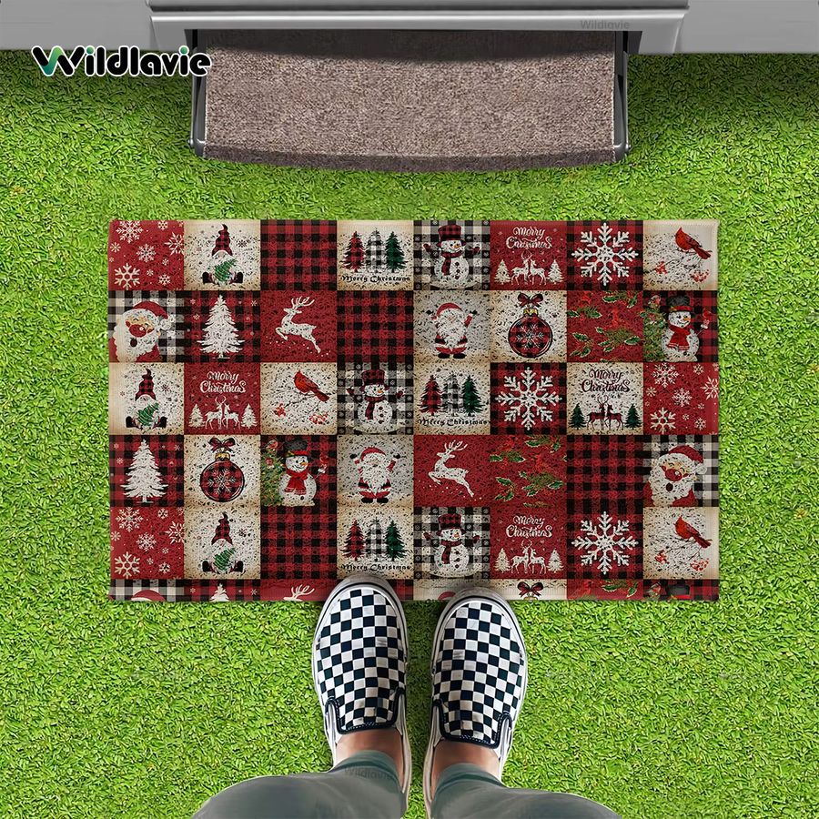 VIKAMA Weihnachtsteppich in Rot kariert, waschbare und wasserdichte Fußmatte für Wohnzimmer und Schlafzimmer - Bild 3