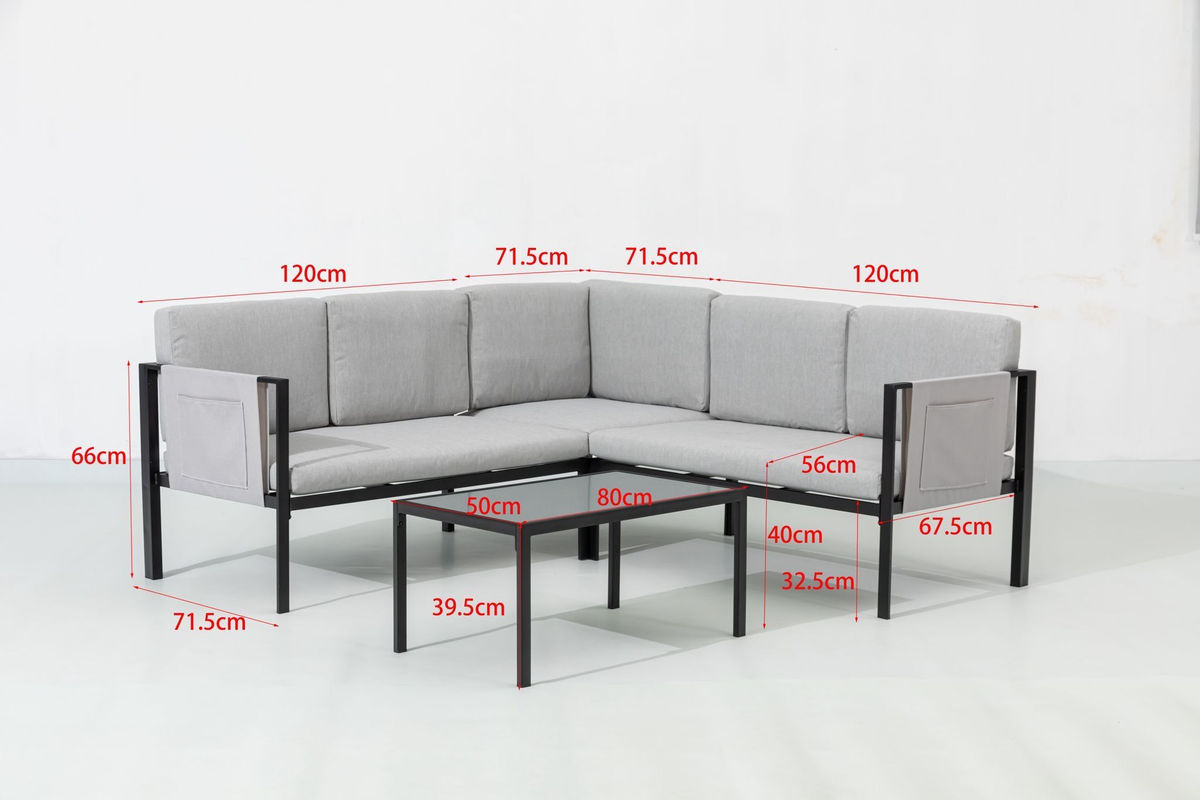 Gardissimo Mandalika Garden Ecklounge Azora Sitzgruppe mit Tisch in Anthrazit und Grau, wetterfeste L-Form mit Polstern und Textilene-Stoff - Bild 2