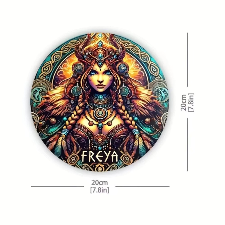 Vintage Blechgemälde Potdemiel Freya-Göttin Wandkunst mit Rüstung und Federdesigns - Bild 2