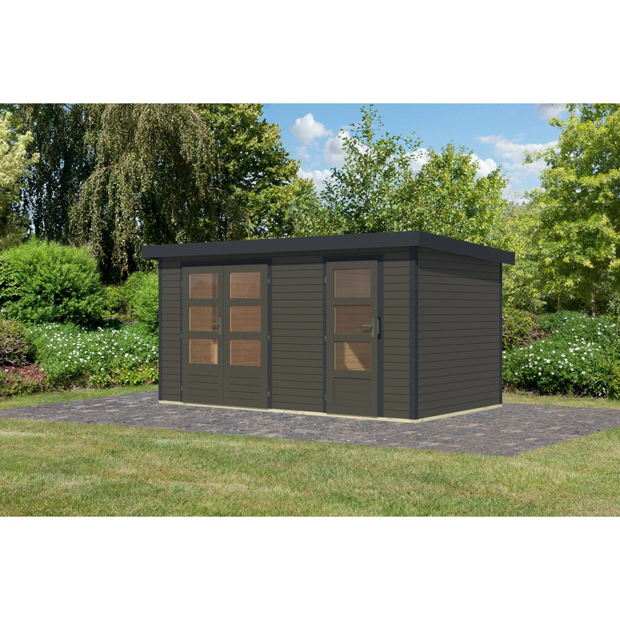 Karibu Gartenhaus Alfredo B in Terragrau/Anthrazit aus Metall und Holz, B/T/H: 400 x 209 x 213 cm - Bild 2