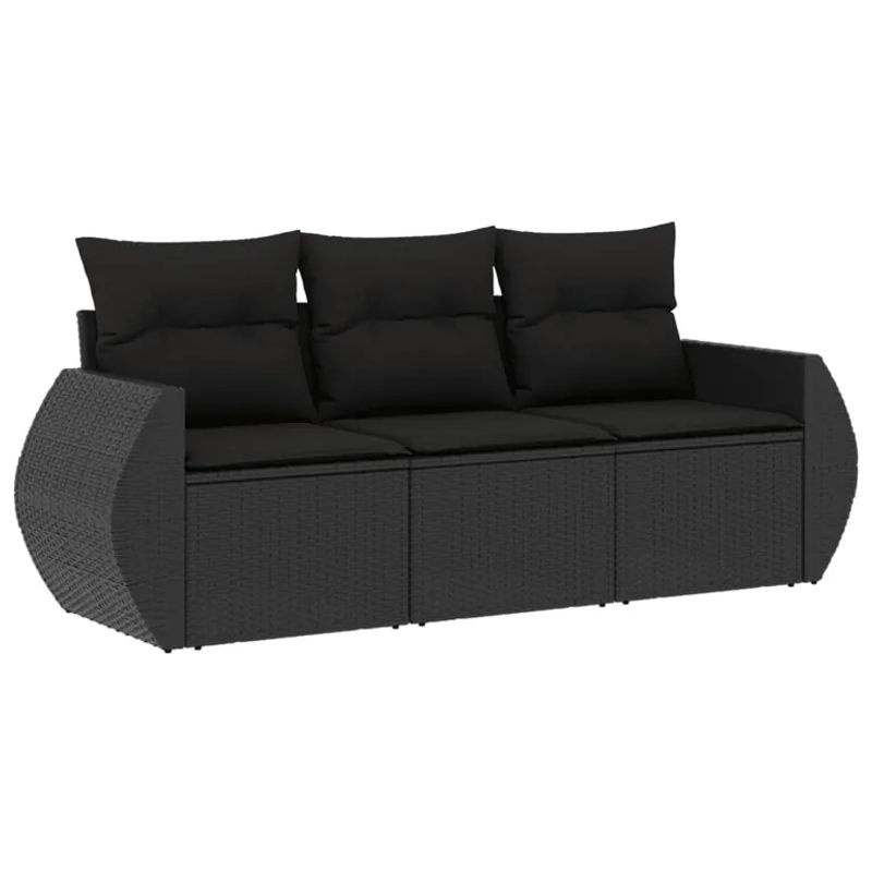vidaXL 3-tlg Garten-Sofagarnitur aus Poly-Rattan in Schwarz mit Kissen und Armlehnen - Bild 2