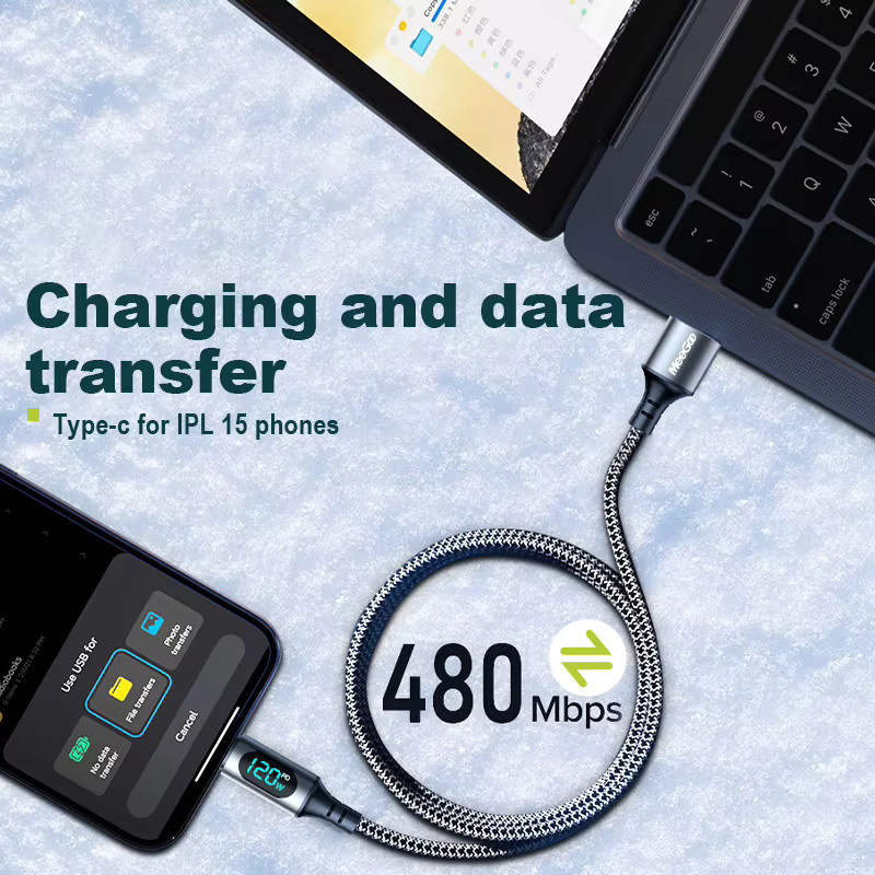 MeeGoo USB A auf Typ C Ladekabel mit 120W und LED-Digitalanzeige, 6A Superschnelles Nylon-Ladekabel für Xiaomi Redmi POCO und Samsung - Bild 2
