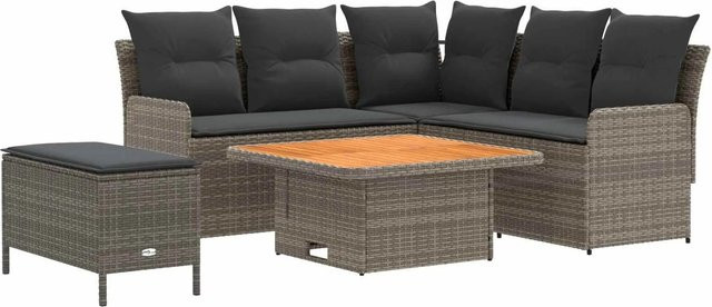 vidaXL Gartenmöbelset L-Form aus PE-Rattan und Stahl in Grau mit 5 Polstern - Bild 1
