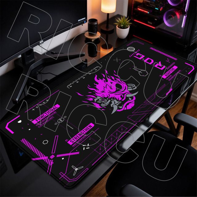 Potdemiel XXL Machine Devil Mask Gaming-Mauspad im Cyberpunk-Anime-Design, rutschfeste Schreibtischunterlage in Multicolour - Bild 1