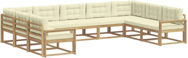 vidaXL Outdoor-Sofagarnitur in U-Form aus massivem Akazienholz mit Kissen in Weiß und Beige - Bild 1