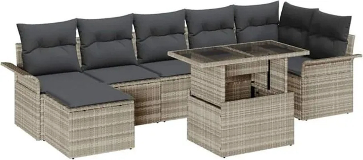 Vidaxl Garten-Sofa-Set aus Poly-Rattan mit 8 Kissen in Hellgrau - Bild 1