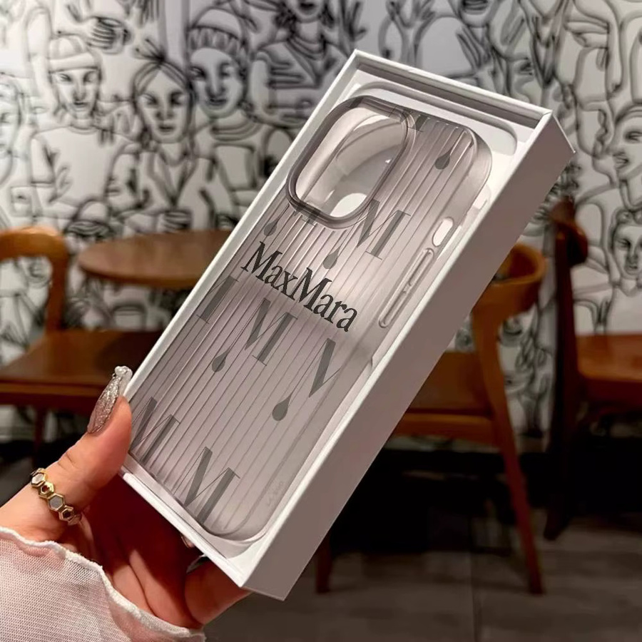 Max Mara Silikon-Handyhülle mit Wellen-Design für iPhone 15 16 17 Pro Max Plus in Grau - Bild 2